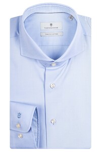 Thomas Maine Bari Cutaway Uni Cotton Two-Ply Twill Subtle Contrast Check Overhemd Licht Blauw
