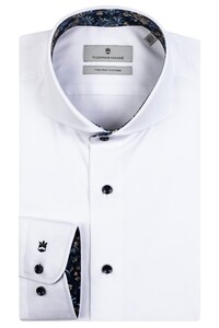 Thomas Maine Bari Cutaway Uni Twill Subtle Floral Contrast Overhemd Navy-Wit