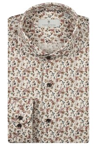 Thomas Maine Bari Cutaway Yarn Dyed Twill Floral Pattern Shirt Light Beige