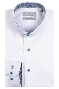 Thomas Maine Bari Fine Tile Pattern Contrast Uni Twill Cutaway Collar Overhemd Wit-Blauw
