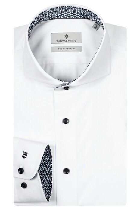 Thomas Maine Bari Two-Ply Cotton Abstract Contrast Cutaway Collar Shirt Navy-White