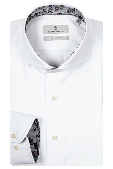 Thomas Maine Bari Two-Ply Floral Contrast Cutaway Collar Shirt White-Lightblue