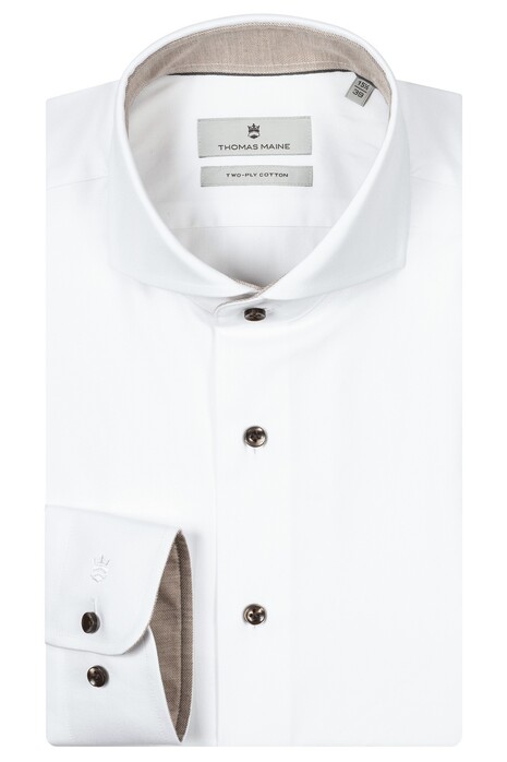 Thomas Maine Bari Two-Ply Twill Uni Color Contrast Cutaway Collar Shirt White-Sand