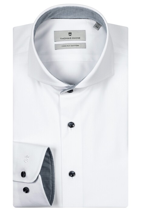 Thomas Maine Bari Two-Ply Twill Uni Contrast Cutaway Collar Shirt White-Lightblue