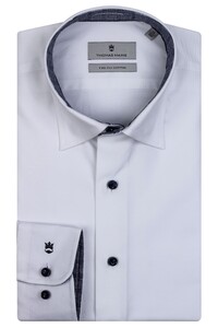 Thomas Maine Bergamo Hidden Button Down 2Ply Fine Twill Tape Shirt White-Navy