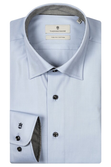 Thomas Maine Bergamo Hidden Button-Down Twill Contrast Pied-de-Poule Shirt Light Blue-Mid Grey