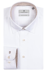 Thomas Maine Bergamo Hidden Button Down Twill Contrast Uni Overhemd Wit-Licht Zand