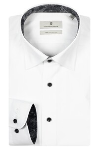 Thomas Maine Bergamo Hidden Button-Down Two-Ply Subtle Pattern Contrast Shirt White-Dark Navy