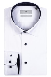 Thomas Maine Bergamo Hidden Button Down Two Ply Twill Contrast Shirt White-Navy