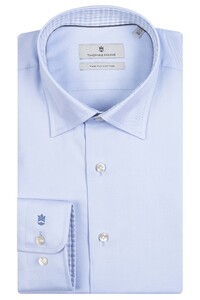 Thomas Maine Bergamo Hidden Button Down Two-Ply Twill Fine Check Contrast Shirt Light Blue-Light Blue