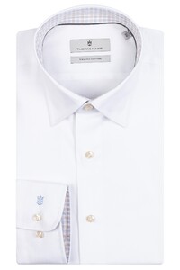 Thomas Maine Bergamo Hidden Button Down Two-Ply Twill Fine Check Contrast Shirt White-Light Sand