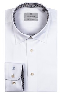 Thomas Maine Bergamo Hidden Button Down Two Ply Twill Pattern Contrast Shirt White-Navy
