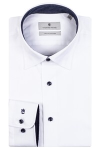 Thomas Maine Bergamo Hidden Button Down Two-Ply Twill Plain Contrast Overhemd Navy-Wit