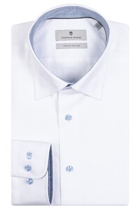 Thomas Maine Bergamo Hidden Button Down Two-Ply Twill Plain Contrast Overhemd Wit-Lichtblauw