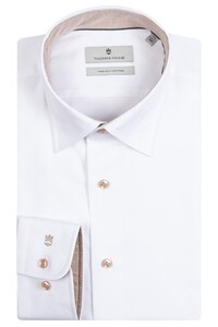 Thomas Maine Bergamo Hidden Button Down Two-Ply Twill Plain Contrast Overhemd Wit-Zand