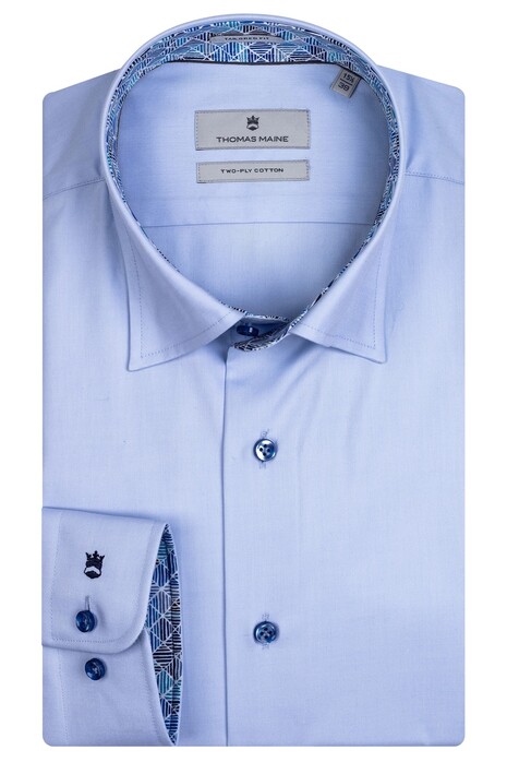 Thomas Maine Bergamo Hidden Button Down Two Ply Twill Uni Bold Contrast Overhemd Blauw-Kobalt
