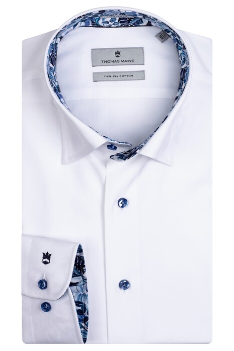 Thomas Maine Bergamo Hidden Button Down Two Ply Twill Uni Bold Contrast Overhemd Wit-Blauw
