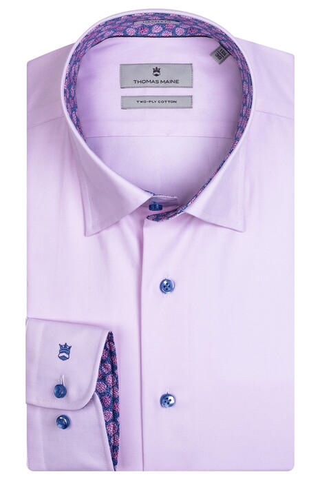 Thomas Maine Bergamo Hidden Button Down Two Ply Twill Uni Bold Contrast Shirt Pink-Cyclamen