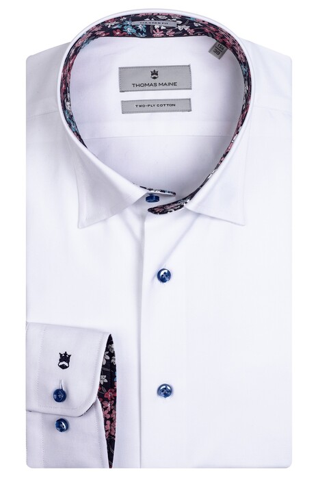 Thomas Maine Bergamo Hidden Button Down Two Ply Twill Uni Bold Contrast Shirt White-Pink