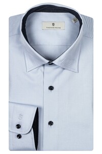 Thomas Maine Bergamo Hidden Button-Down Two Ply Twill Uni Color Contrast Shirt Light Blue-Navy