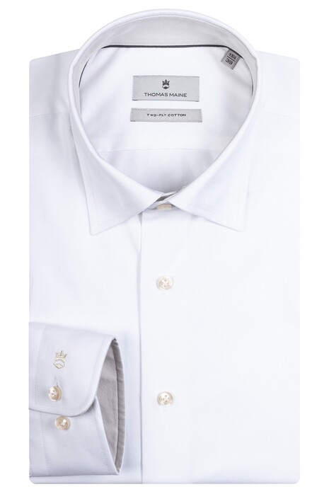 Thomas Maine Bergamo Subtle Contrast Two-Ply Twill Hidden Button Down Overhemd Wit