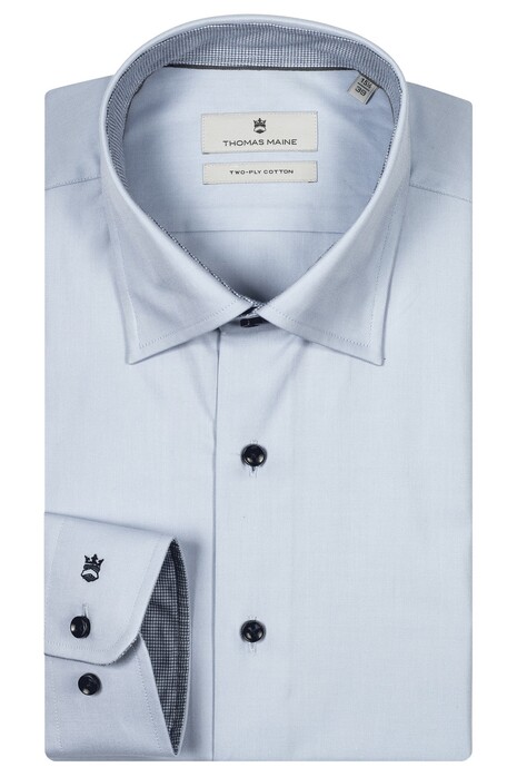 Thomas Maine Bergamo Twill Contrast Pied-de-Poule Hidden Button-Down Shirt Light Blue-Blue