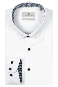 Thomas Maine Bergamo Two-Ply Cotton Abstract Contrast Hidden Button-Down Shirt Navy-White