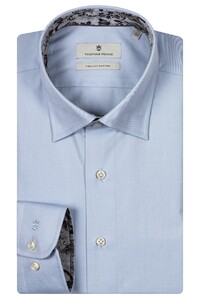 Thomas Maine Bergamo Two-Ply Cotton Floral Contrast Hidden Button-Down Shirt Light Blue-Light Blue