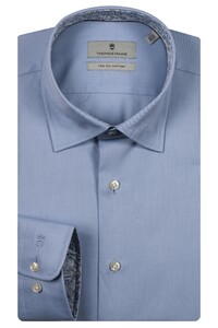 Thomas Maine Bergamo Two-Ply Cotton Twill Leaves Contrast Shirt Blue-Blue