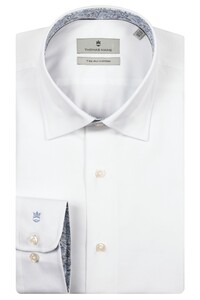 Thomas Maine Bergamo Two-Ply Cotton Twill Leaves Contrast Shirt White-Blue
