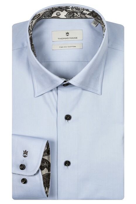 Thomas Maine Bergamo Two-Ply Fantasy Contrast Hidden Button-Down Shirt Light Blue-Off White