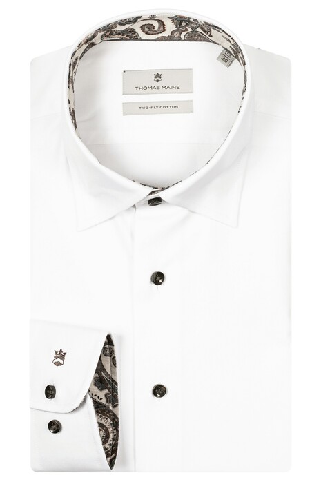 Thomas Maine Bergamo Two-Ply Fantasy Contrast Hidden Button-Down Shirt White-Off White