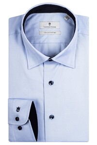 Thomas Maine Bergamo Two-Ply Twill Contrast Hidden Button Down Shirt Light Blue