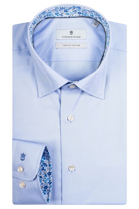 Thomas Maine Bergamo Two-Ply Twill Subtle Floral Contrast Shirt Light Blue