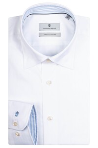 Thomas Maine Bergamo Two-Ply Twill Subtle Stripe Contrast Overhemd Wit-Lichtblauw