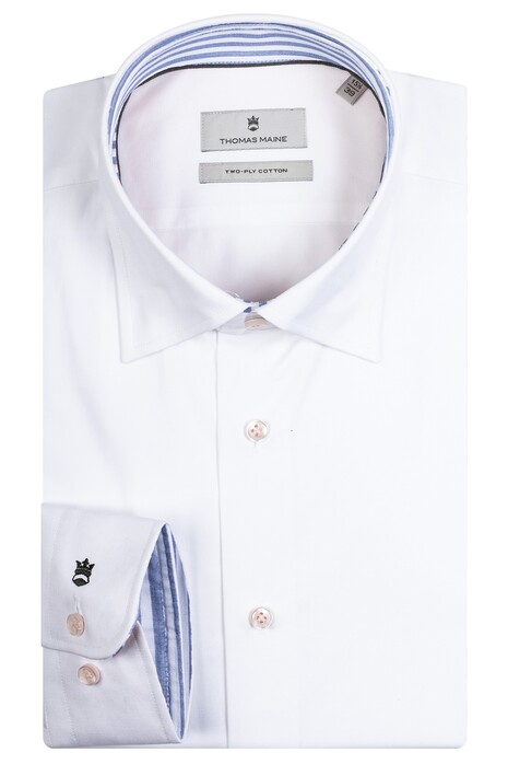 Thomas Maine Bergamo Two-Ply Twill Subtle Stripe Contrast Overhemd Wit-Navy