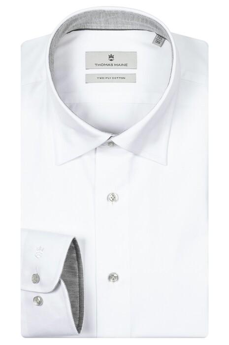 Thomas Maine Bergamo Two Ply Twill Uni Color Contrast Verborgen Button-Down Overhemd Wit-Grijs