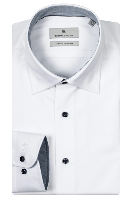 Thomas Maine Bergamo Two Ply Twill Uni Contrast Verborgen Button-Down Overhemd Wit-Lichtblauw