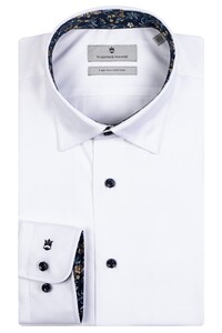 Thomas Maine Bergamo Uni Two-Ply Cotton Floral Contrast Shirt White