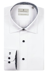 Thomas Maine Bergamo Verborgen Button Down Two-Ply Twill Floral Contrast Overhemd White-Indigo Blue