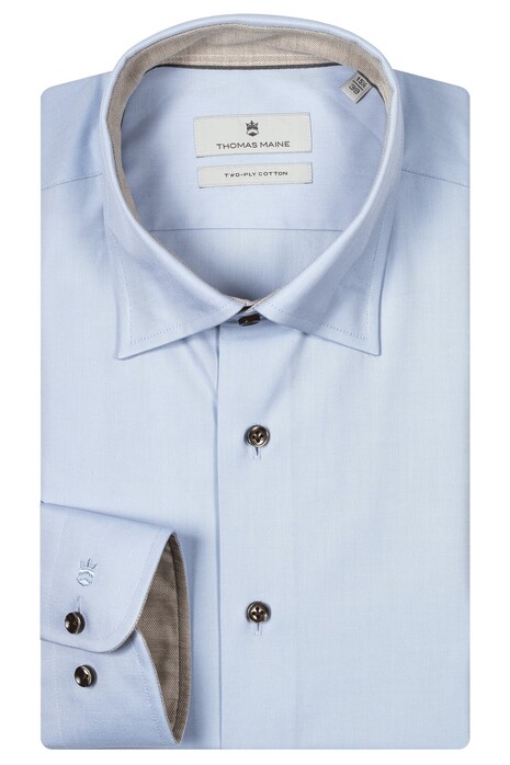 Thomas Maine Bergamo Verborgen Button-Down Two Ply Twill Uni Contrast Overhemd Lichtblauw-Zand