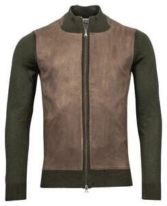 Thomas Maine Bomber Suede and Knitted Fabric Cardigan Dark Olive
