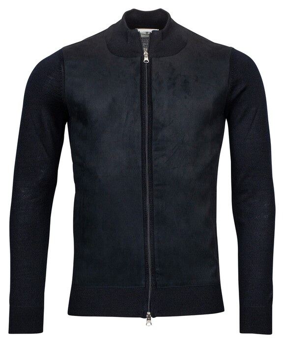 Thomas Maine Bomber Suede and Knitted Fabric Cardigan Navy