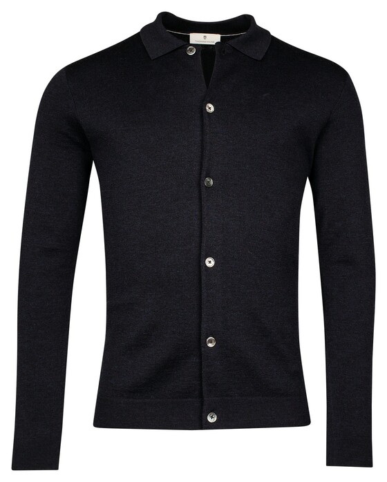 Thomas Maine Button Cardigan Polo Collar Half Milano Knit Navy