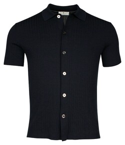 Thomas Maine Button Cardigan Shirt Half Milano Knit Rib On Face Vest Navy