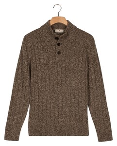 Thomas Maine Button Closure Merino Wool  Vertical Rib Structure Knit Pullover Greygreen