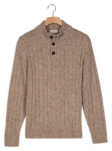 Thomas Maine Button Closure Merino Wool  Vertical Rib Structure Knit Trui Grijs