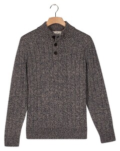 Thomas Maine Button Closure Merino Wool  Vertical Rib Structure Knit Trui Midden Blauw