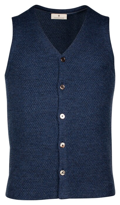 Thomas Maine Buttons Front Double Layer Structure Knit Gilet Jeans Blauw