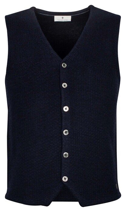 Thomas Maine Buttons Front Double Layer Structure Knit Gilet Navy